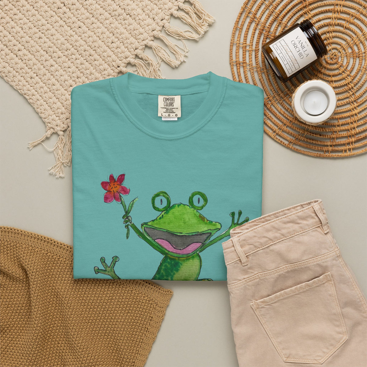 Playful Frog Holding Flower T-Shirt