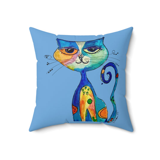 Colorful Whimsical Cat Faux Suede Pillow