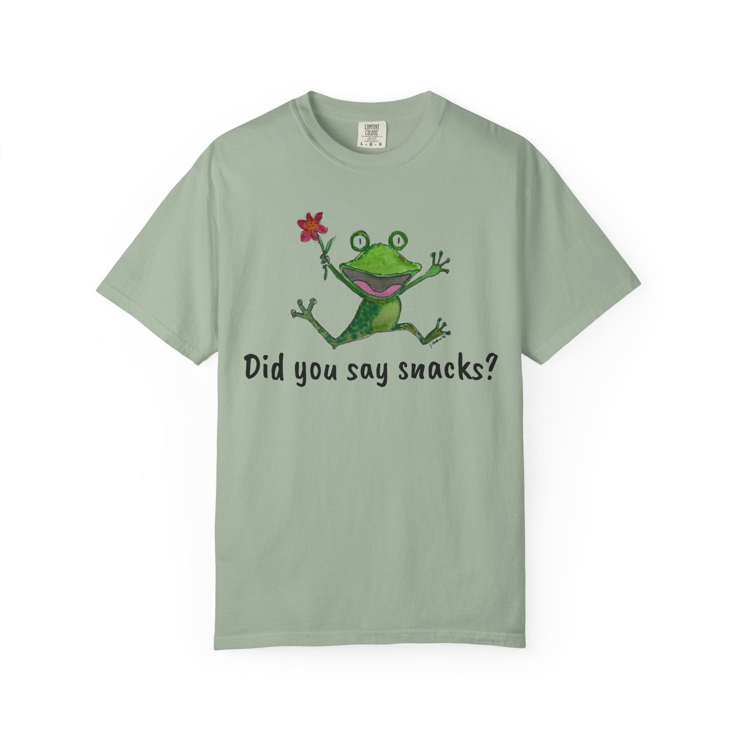 Did You Say Snacks? Frog T-Shirt — Playful Vintage Garment-Dyed Tee