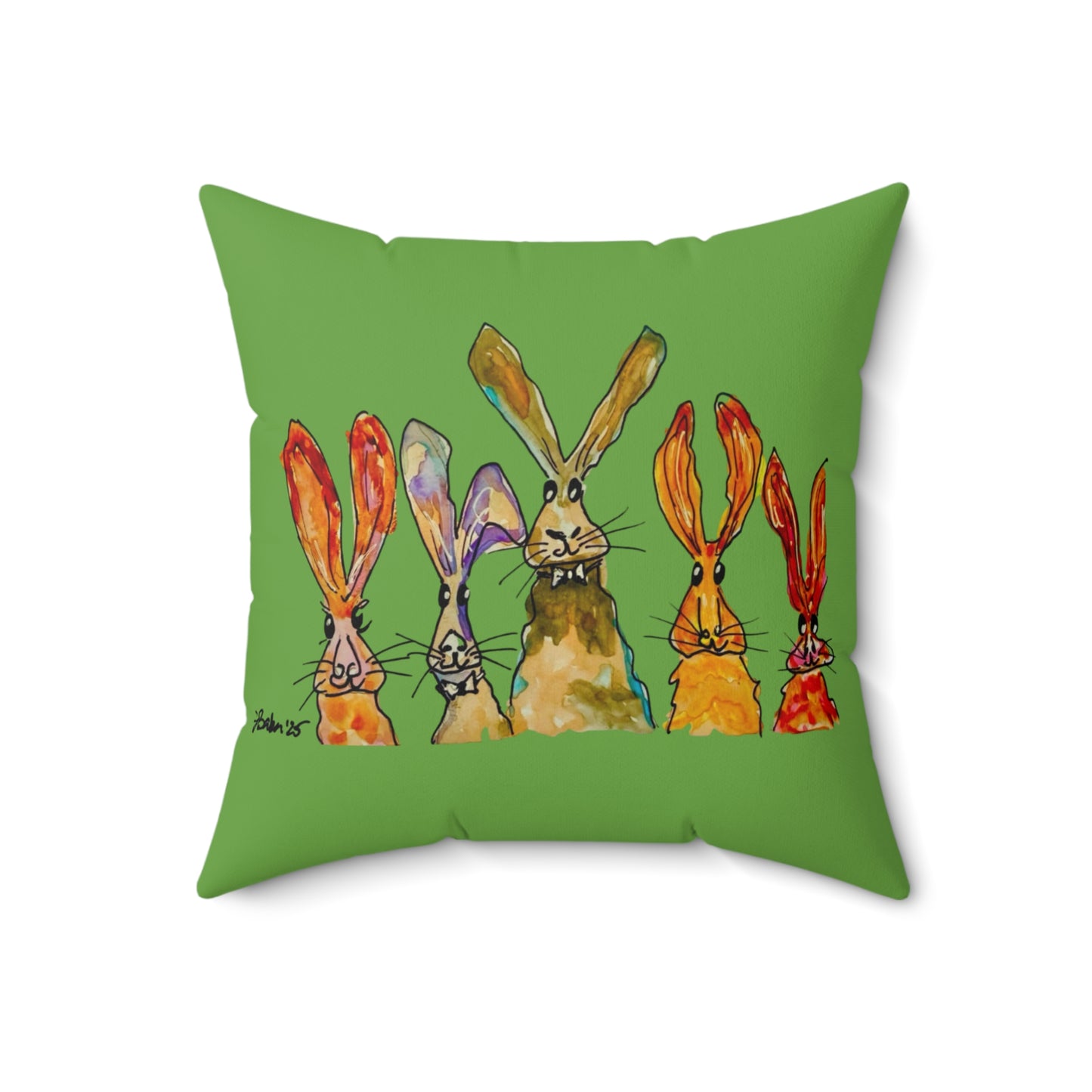 Bunny Family Pillow — Faux Suede Pillow Cover  Square Decorative Throw Pillow