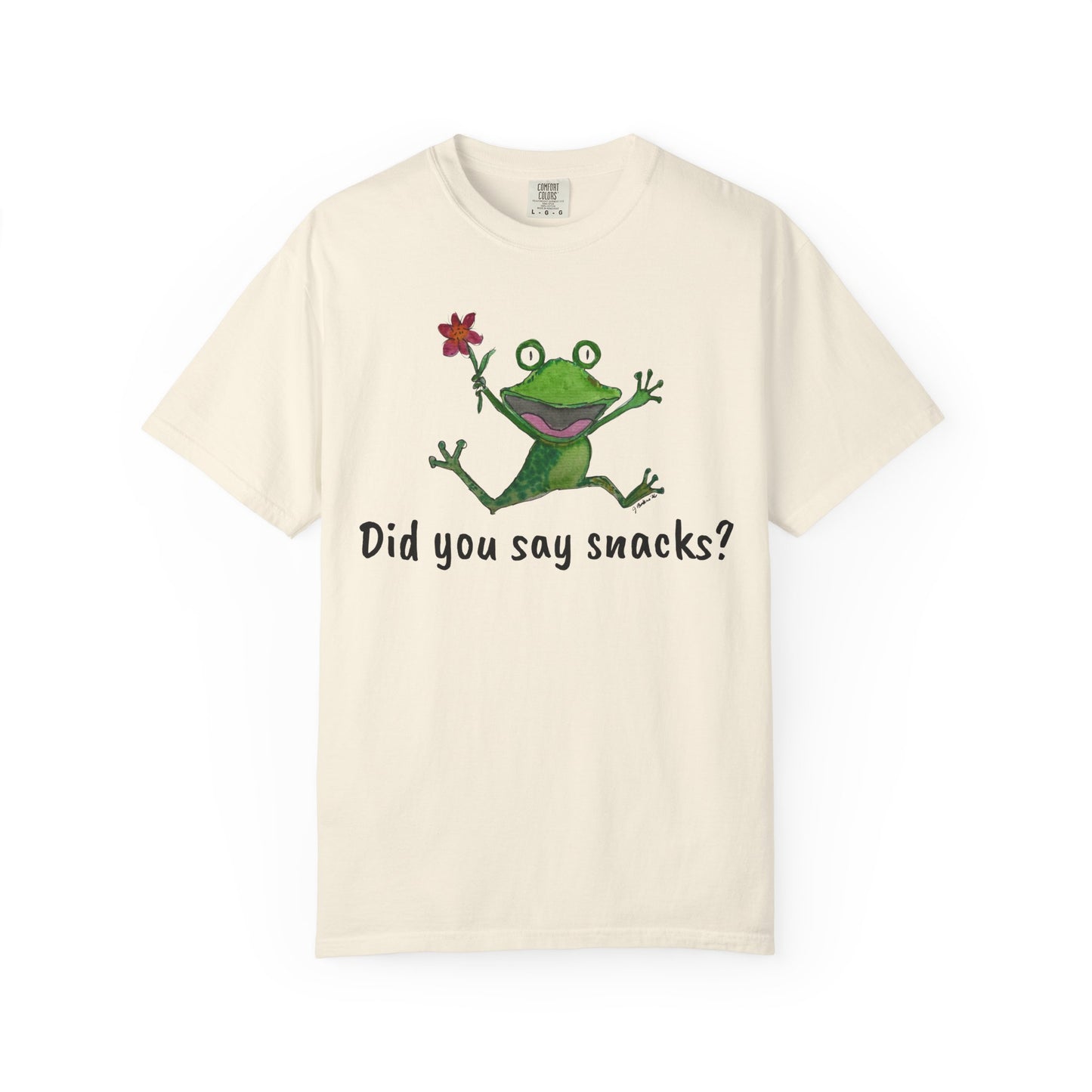 Did You Say Snacks? Frog T-Shirt — Playful Vintage Garment-Dyed Tee