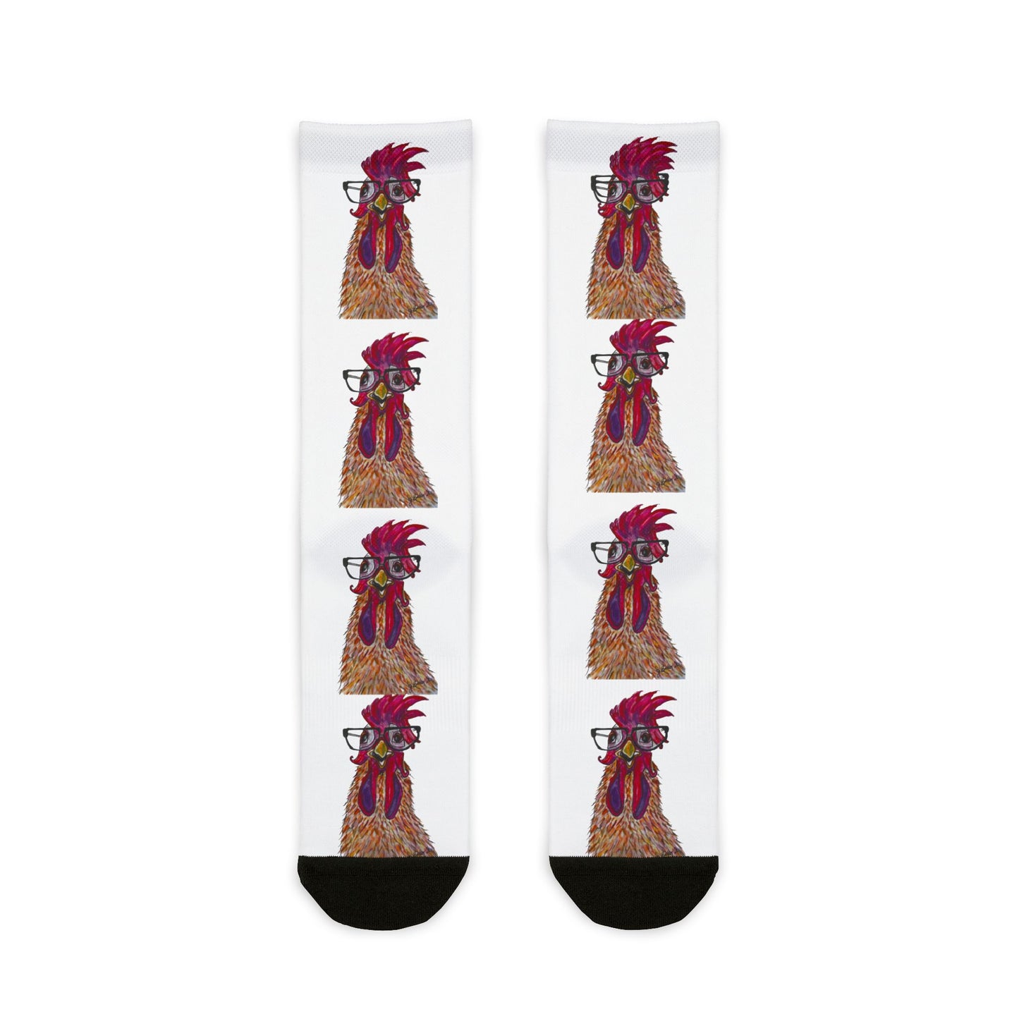 Chicken with glasses-Pattern Crew Socks — Cute Repeating Print Sublimation Socks