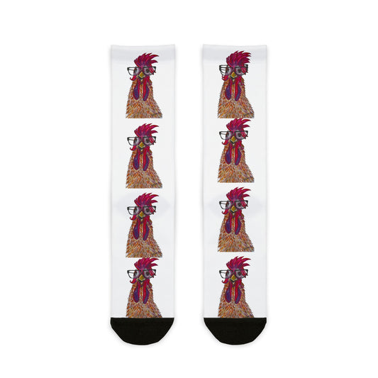 Chicken with glasses-Pattern Crew Socks — Cute Repeating Print Sublimation Socks