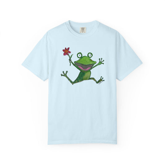 Playful Frog Holding Flower T-Shirt