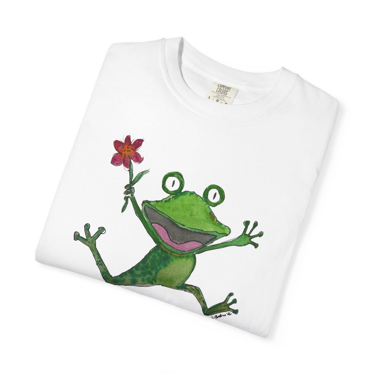 Playful Frog Holding Flower T-Shirt