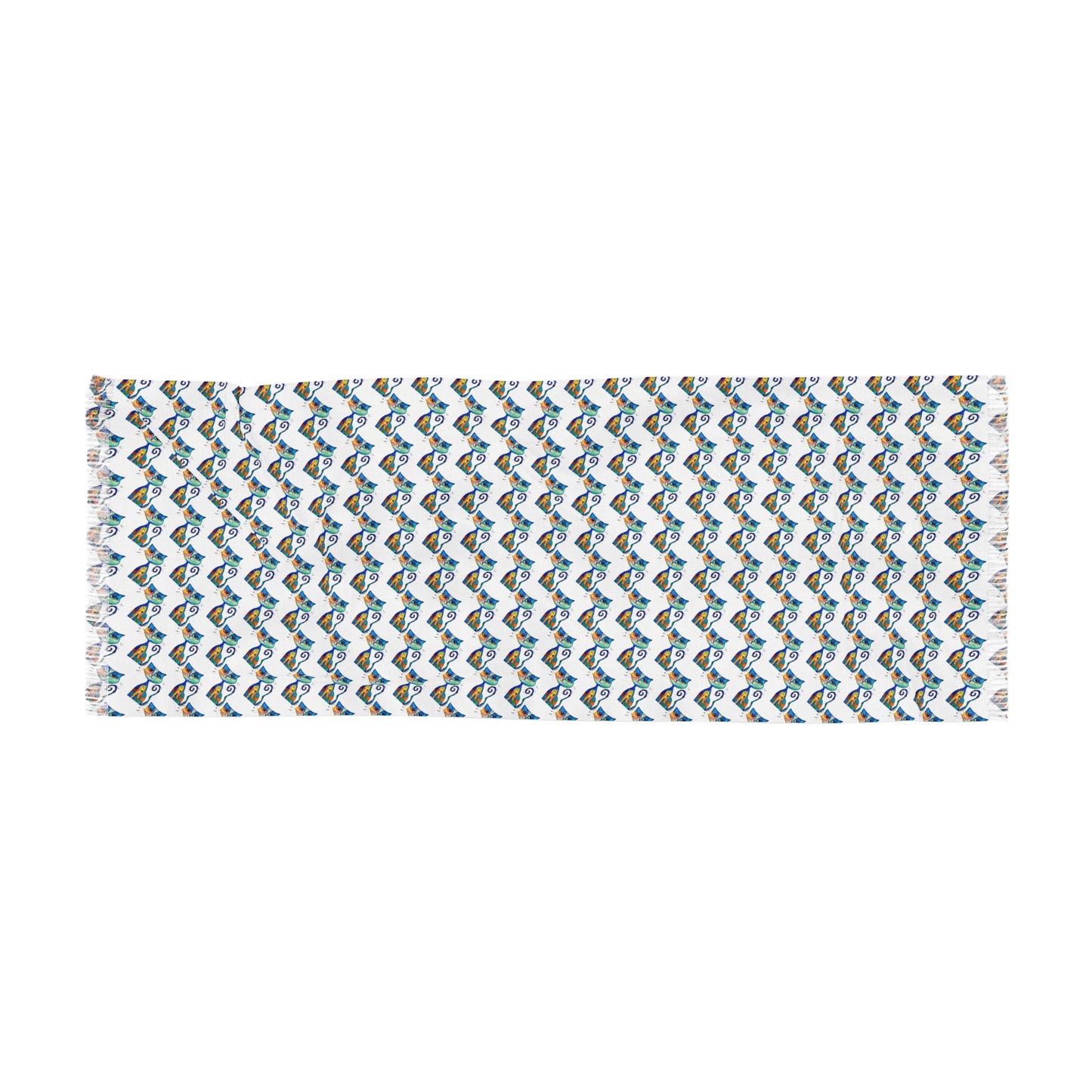 Light Scarf — Lightweight Cat Pattern Scarf in Soft Blue & Grey