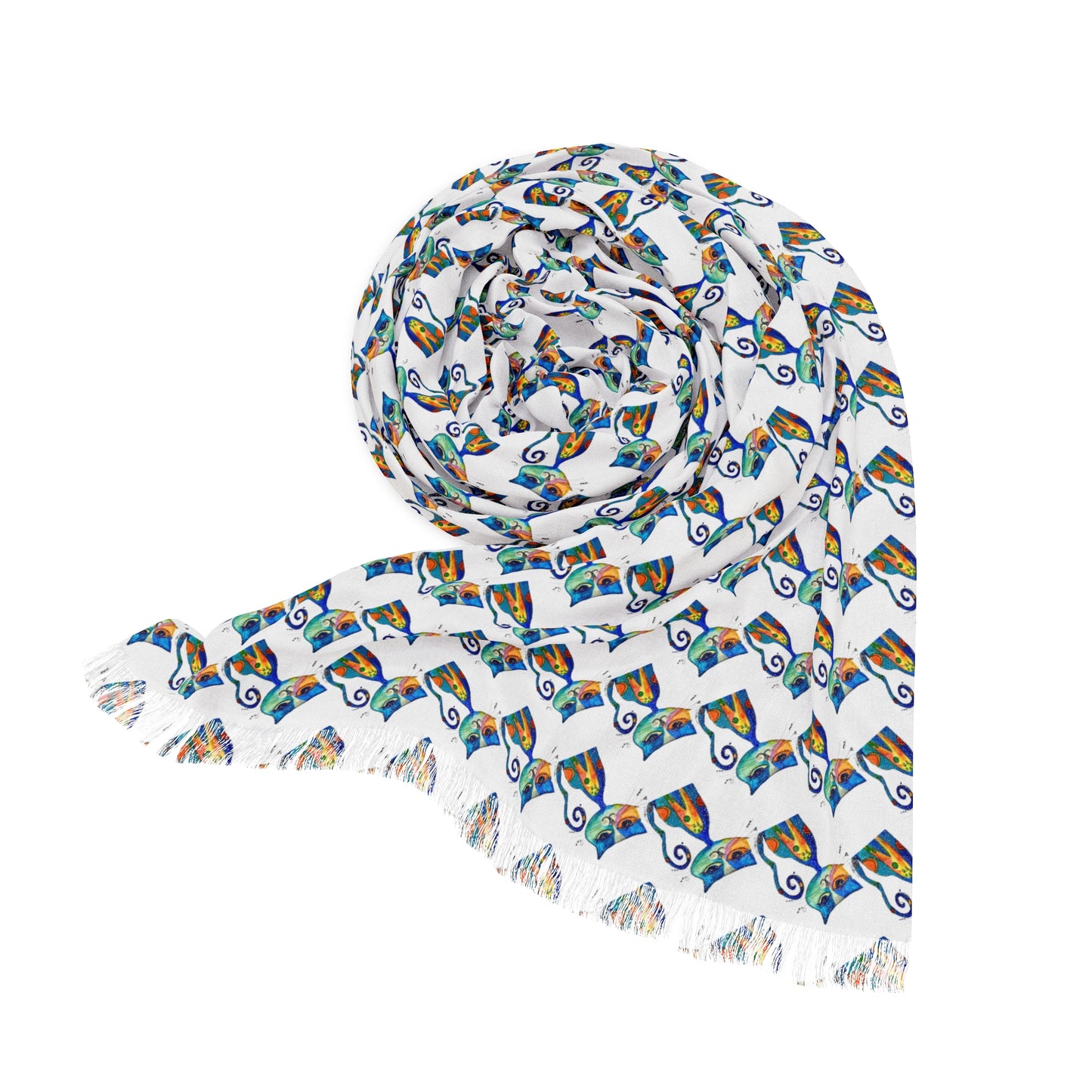 Light Scarf — Lightweight Cat Pattern Scarf in Soft Blue & Grey
