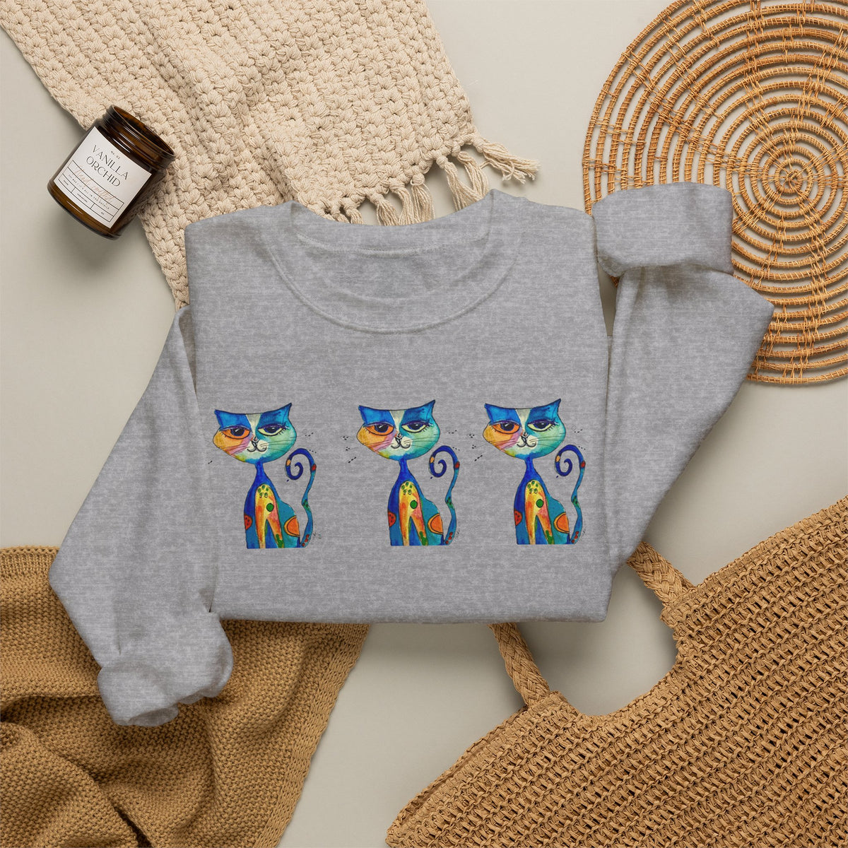 Colorful Cat Trio Crewneck Sweatshirt