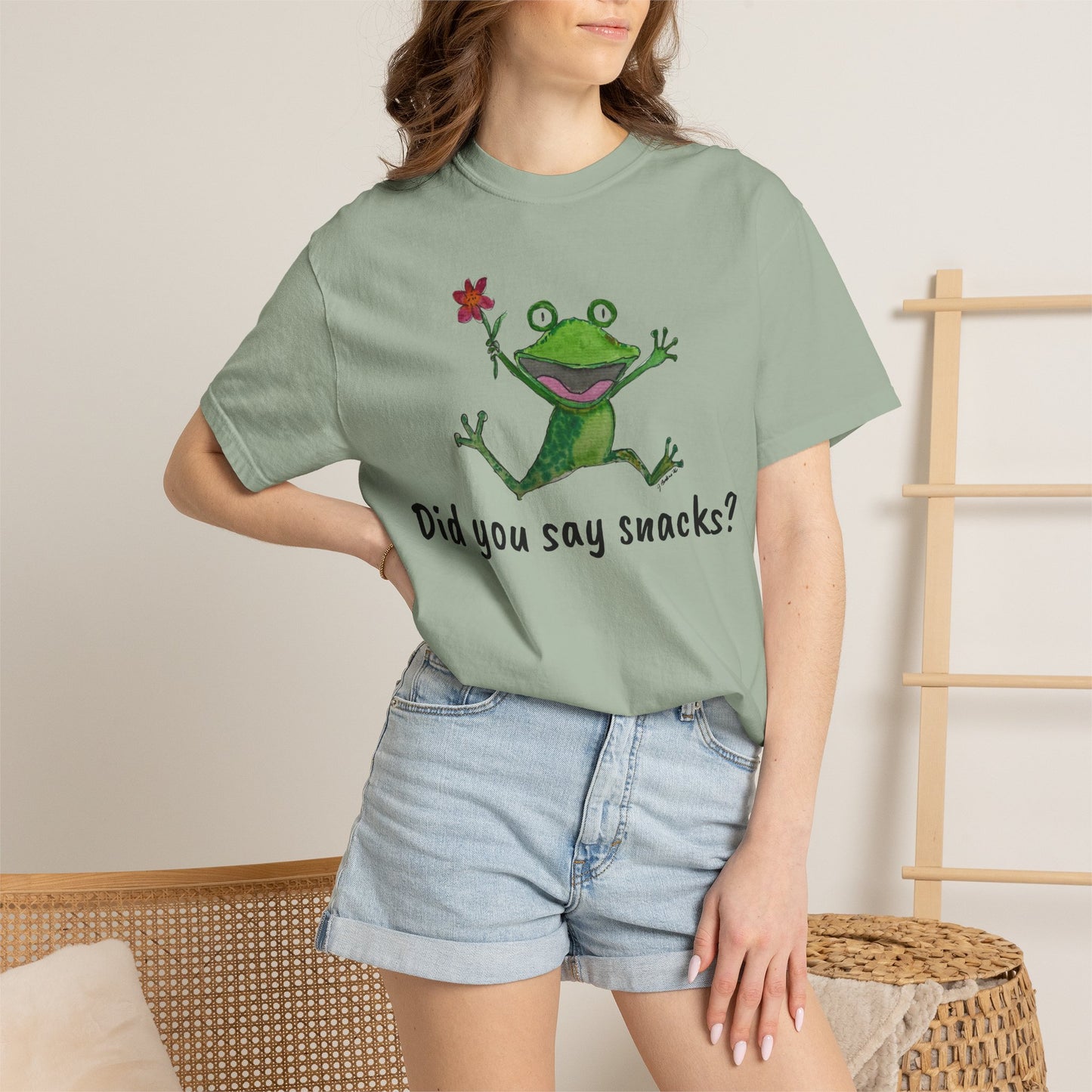 Did You Say Snacks? Frog T-Shirt — Playful Vintage Garment-Dyed Tee