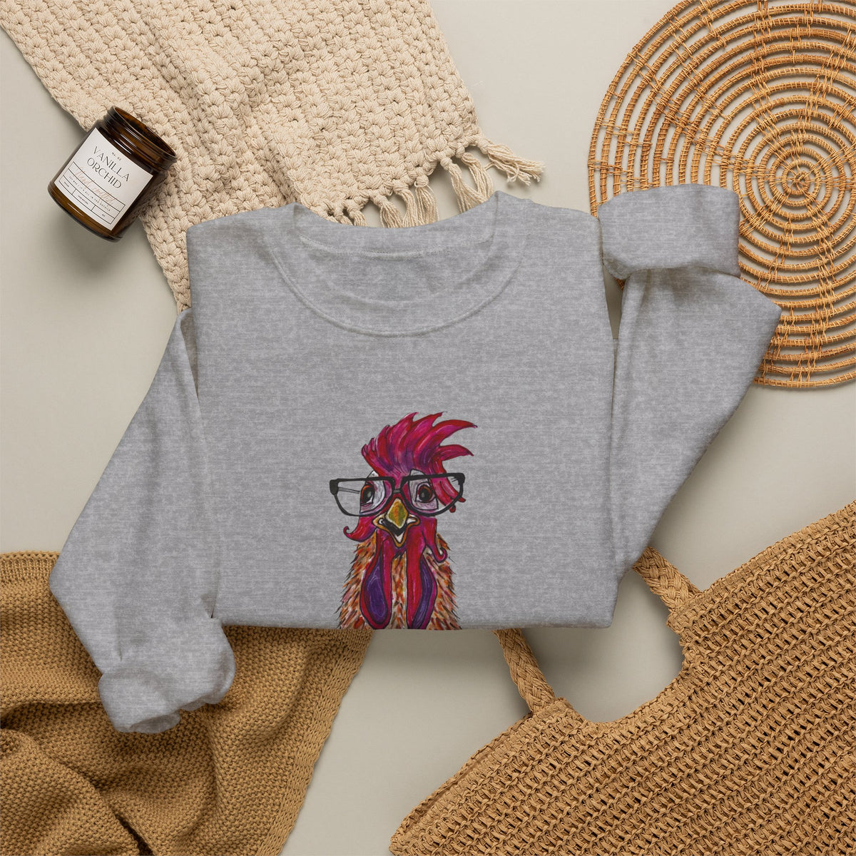 Rooster With Glasses Sweatshirt — "Whatcha looking at?" Funny Graphic Crewneck