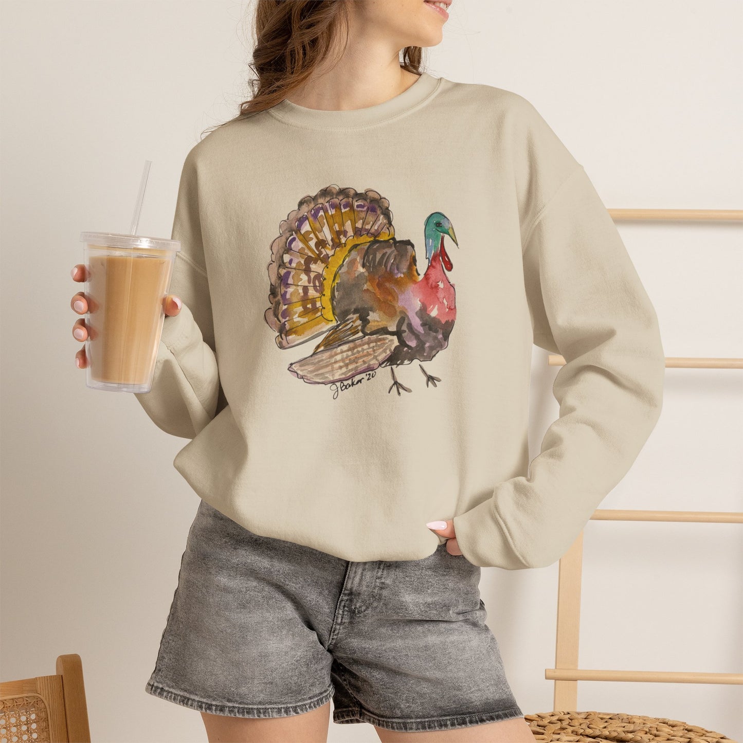Watercolor Wild Turkey Crewneck Sweatshirt — Thanksgiving Nature Tee