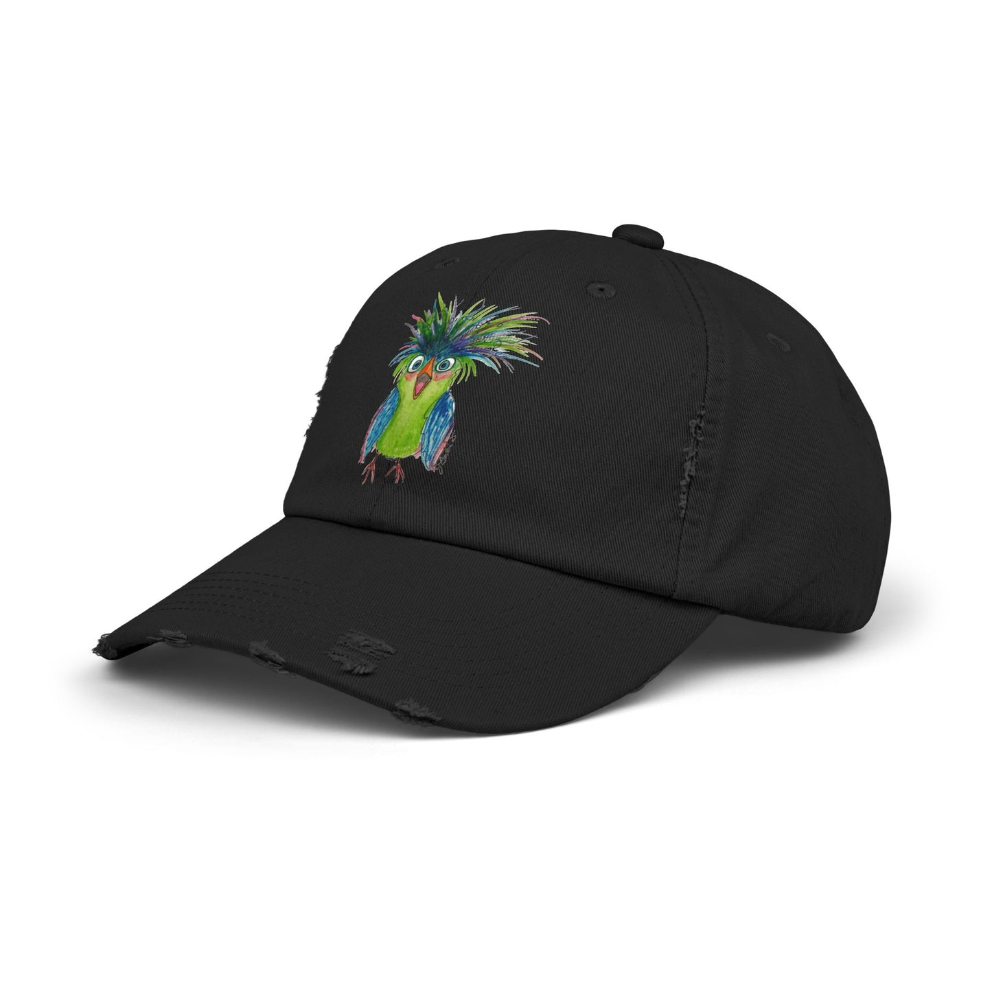 Distressed Dad Hat with Colorful Tropical Bird Embroidery