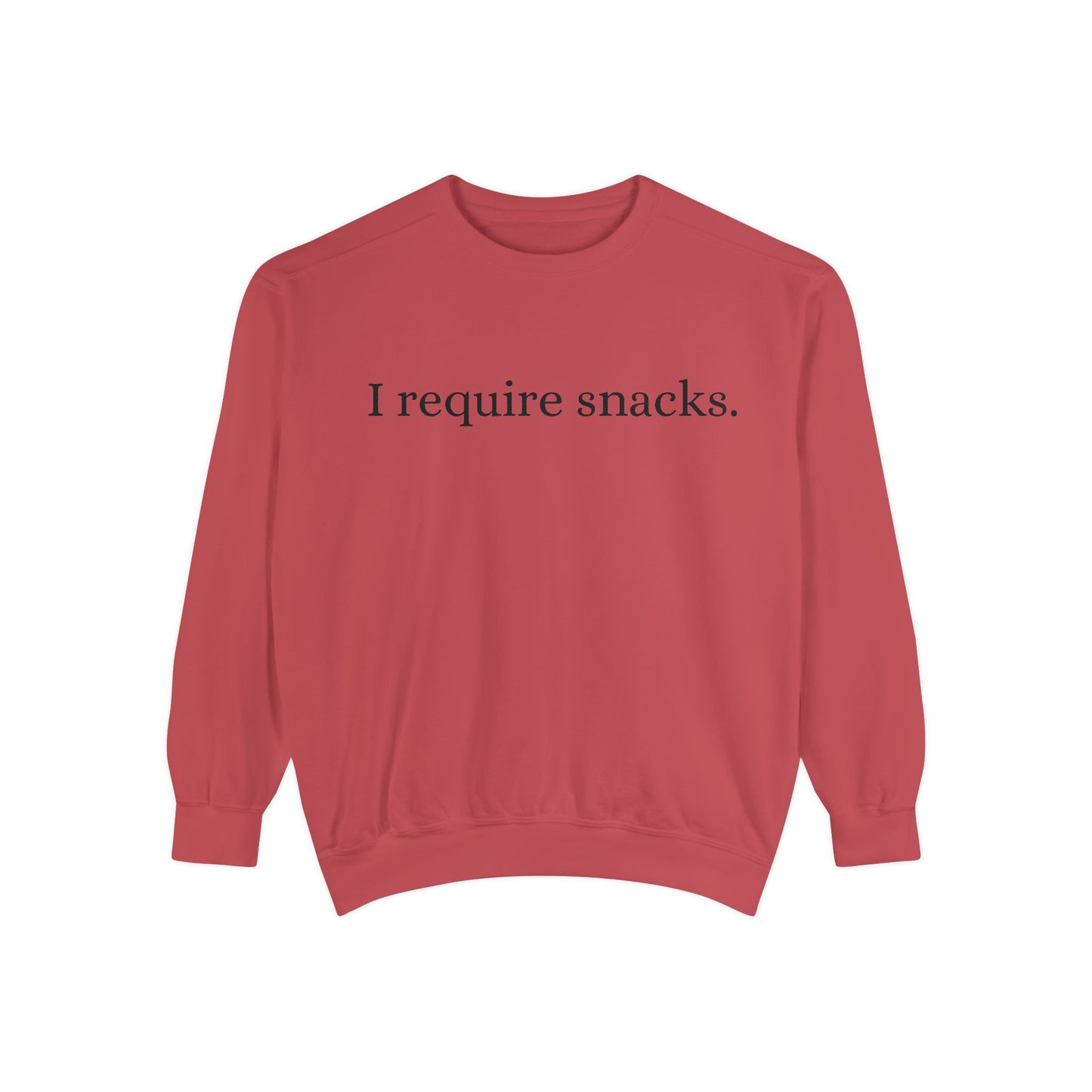 I Require Snacks Sweatshirt — Funny Casual Crewneck for Snack Lovers