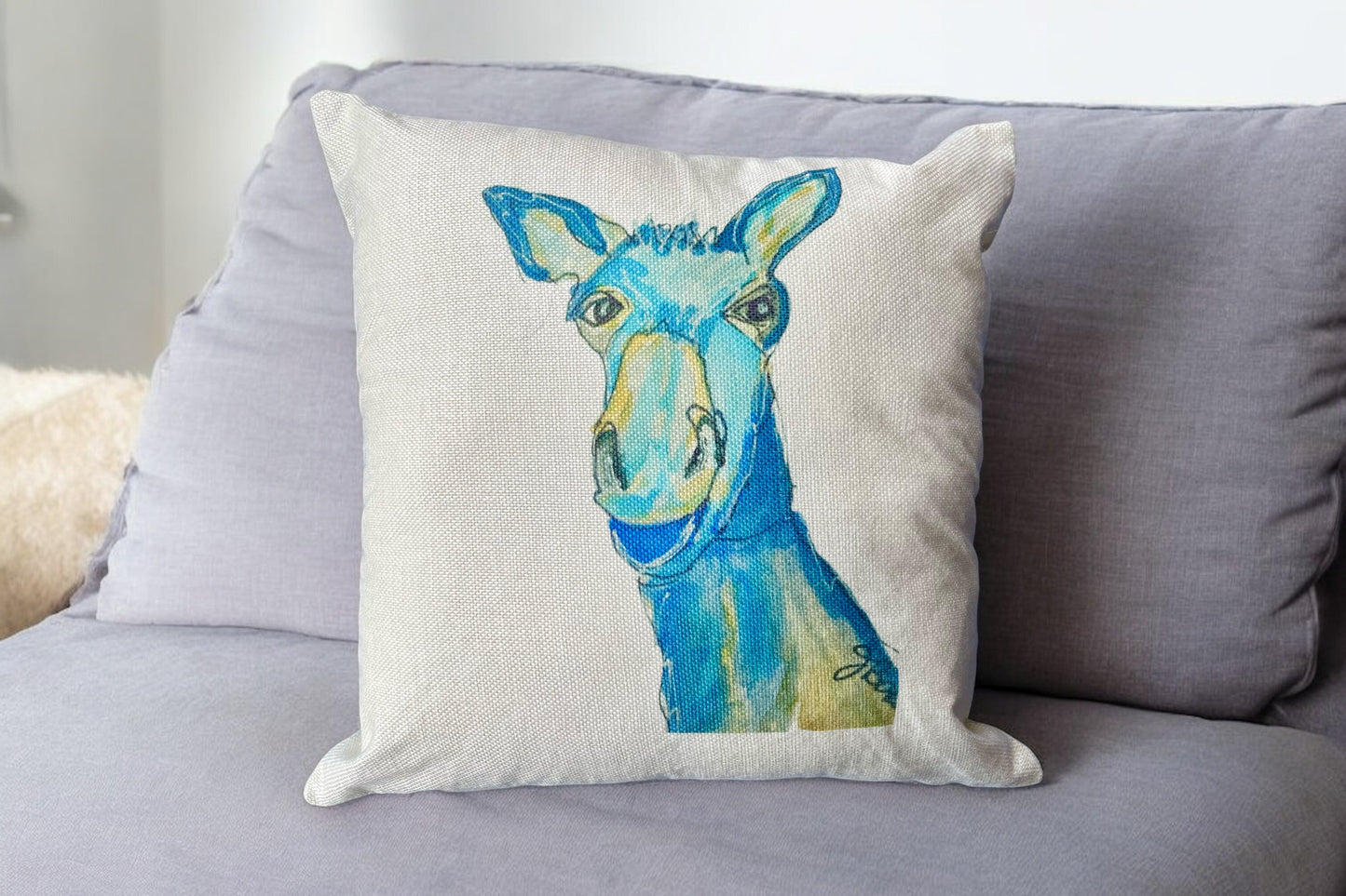 Blue Donkey Pillow cover