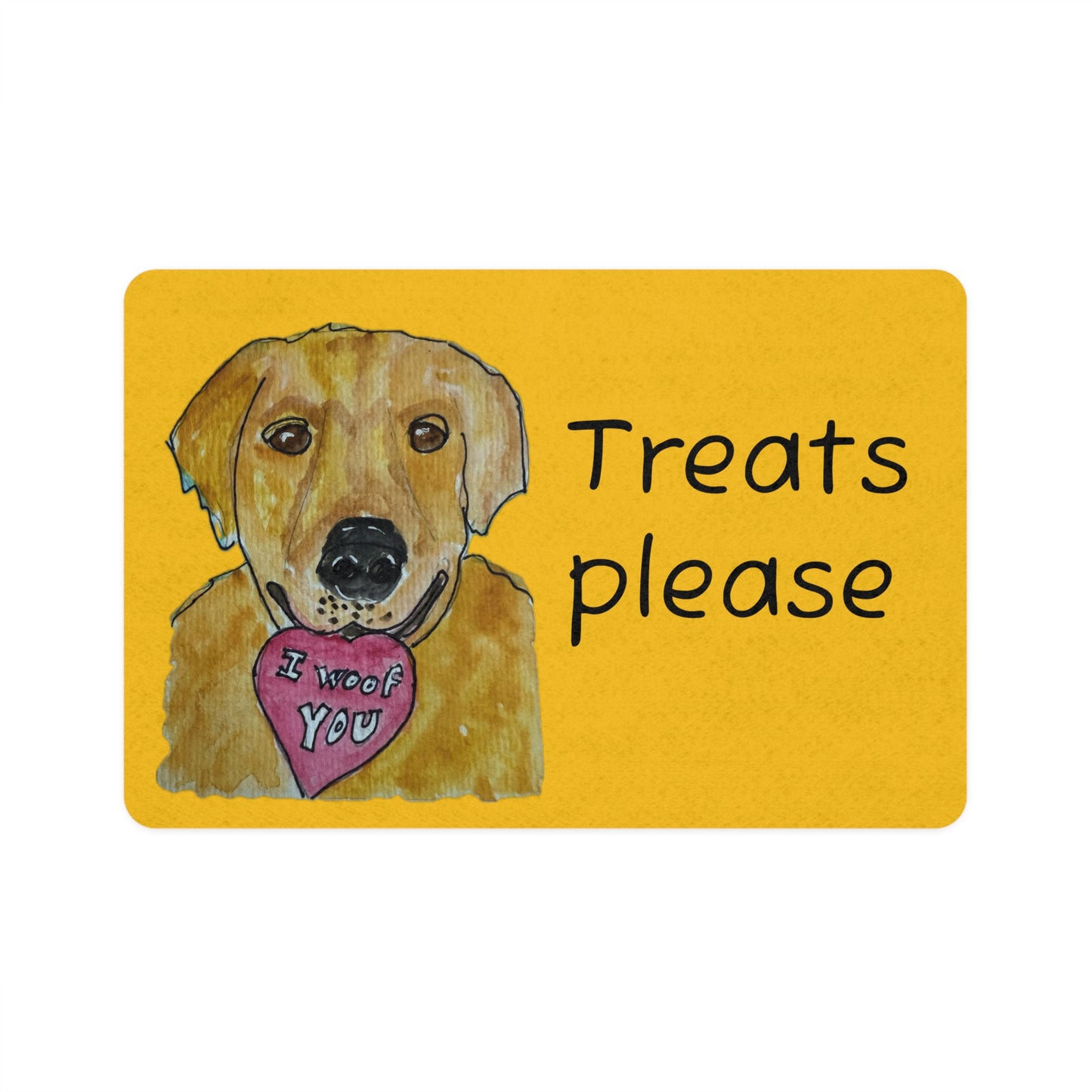 Dog Treats Please Pet Food Mat (12x18) — Golden Retriever 'I Woof You' Feeding Mat