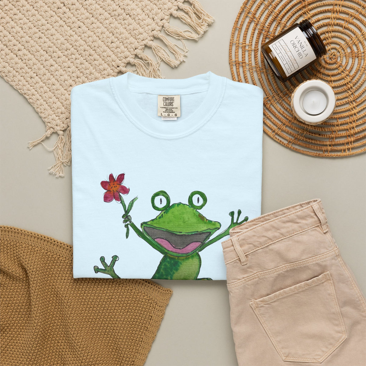 Playful Frog Holding Flower T-Shirt