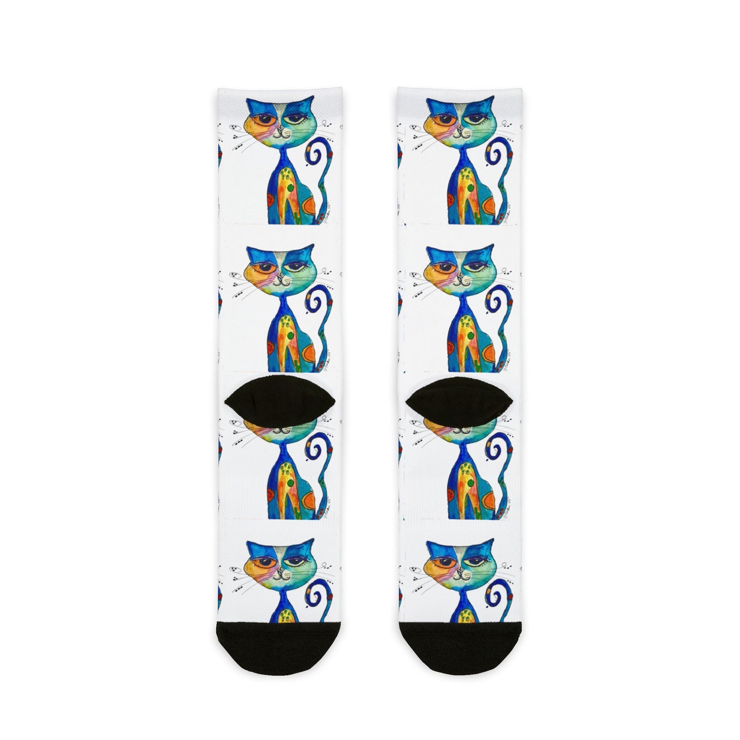 Colorful Watercolor Cat Crew Socks — Cute Artistic Cat Pattern Sublimation Socks