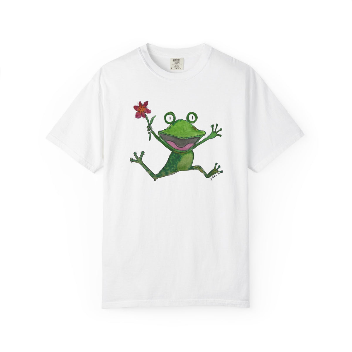 Playful Frog Holding Flower T-Shirt