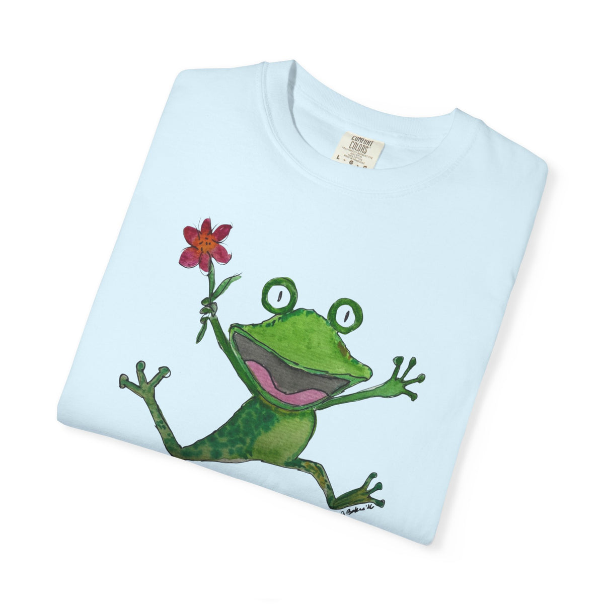 Playful Frog Holding Flower T-Shirt
