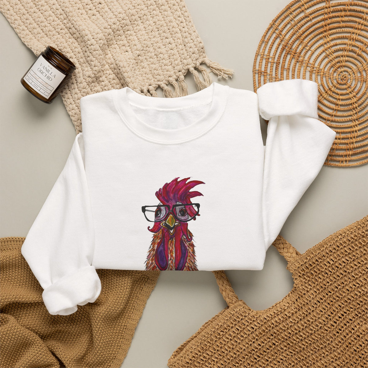 Rooster With Glasses Sweatshirt — "Whatcha looking at?" Funny Graphic Crewneck