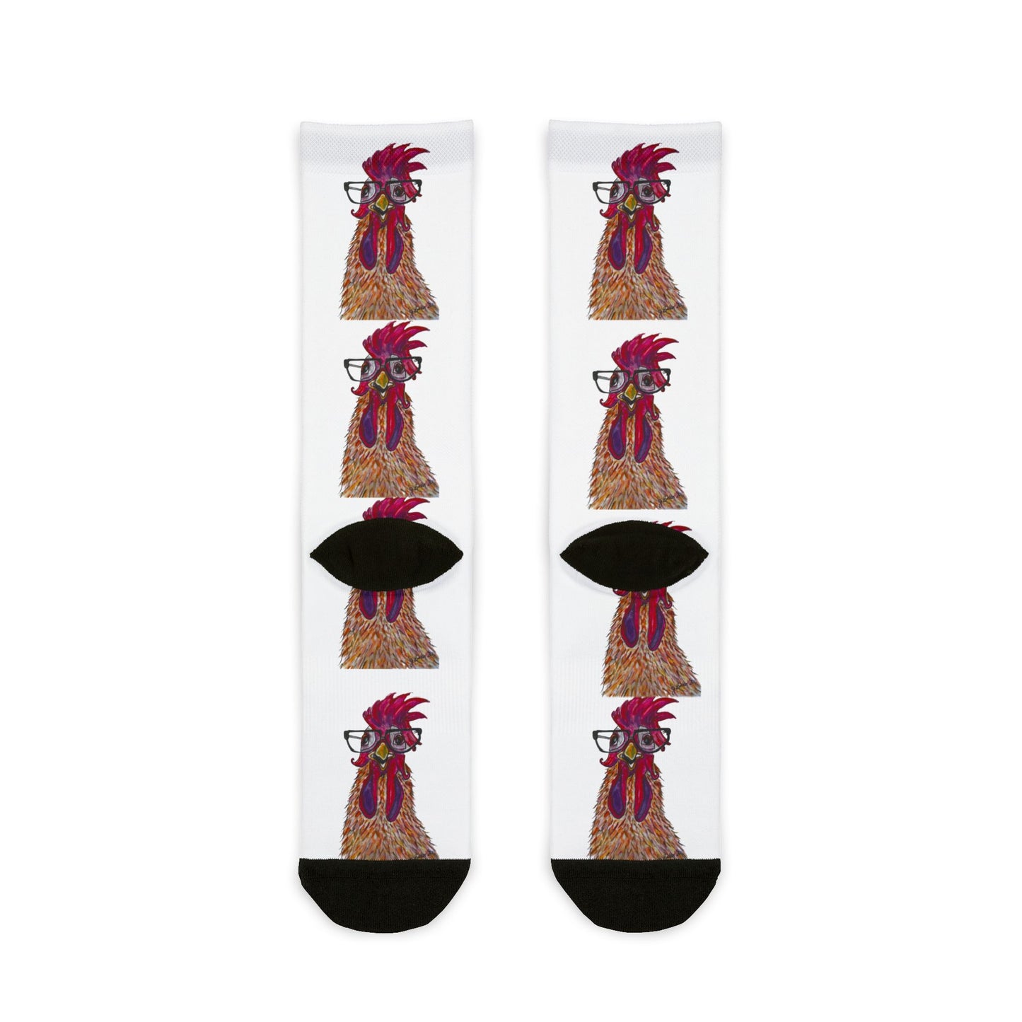 Chicken with glasses-Pattern Crew Socks — Cute Repeating Print Sublimation Socks