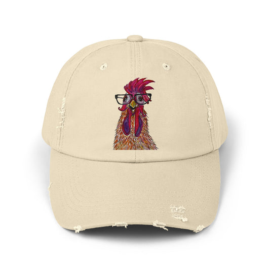 Distressed Chicken Cap with Glasses — Vintage Rooster Dad Hat
