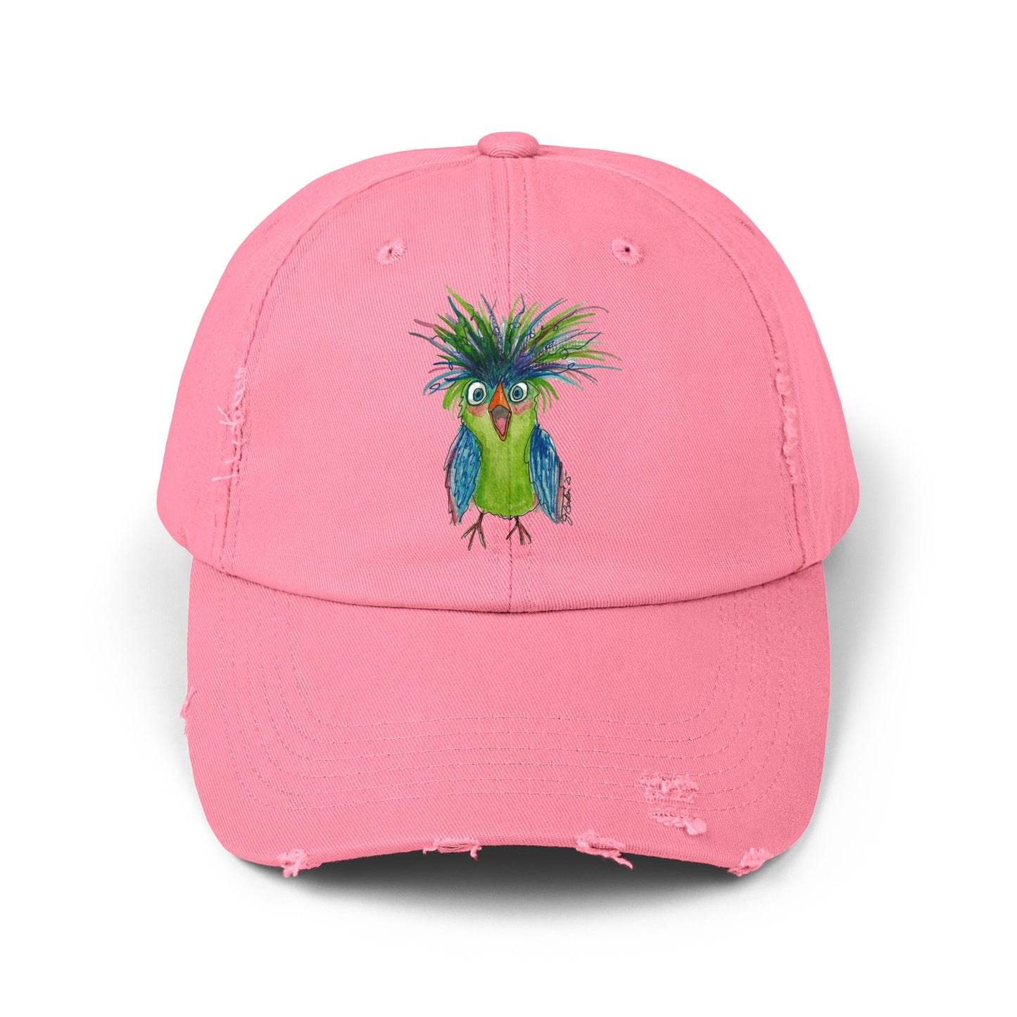 Distressed Dad Hat with Colorful Tropical Bird Embroidery