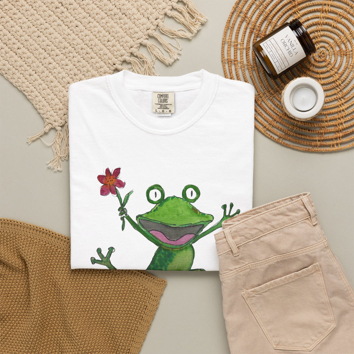 Playful Frog Holding Flower T-Shirt