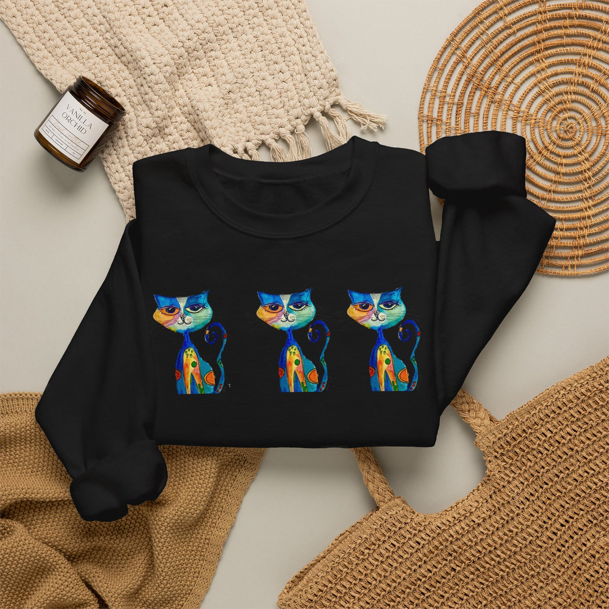 Colorful Cat Trio Crewneck Sweatshirt