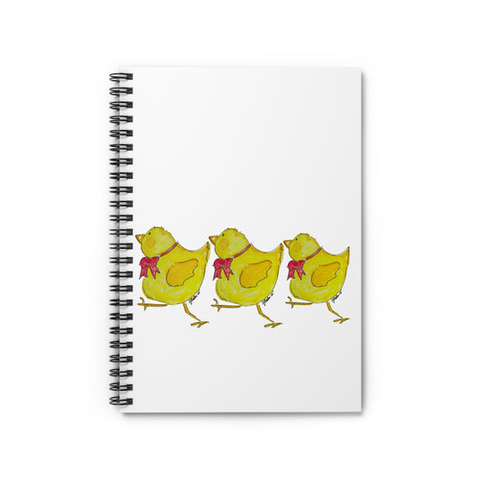 Cute Chick Trio Spiral Notebook — Ruled Journal with Hand-Painted Yellow Chicks