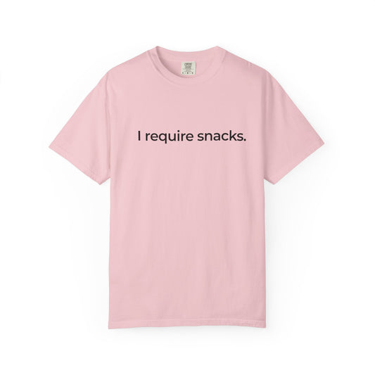 I Require Snacks T‑Shirt — Funny Minimalist Snack Lover Tee