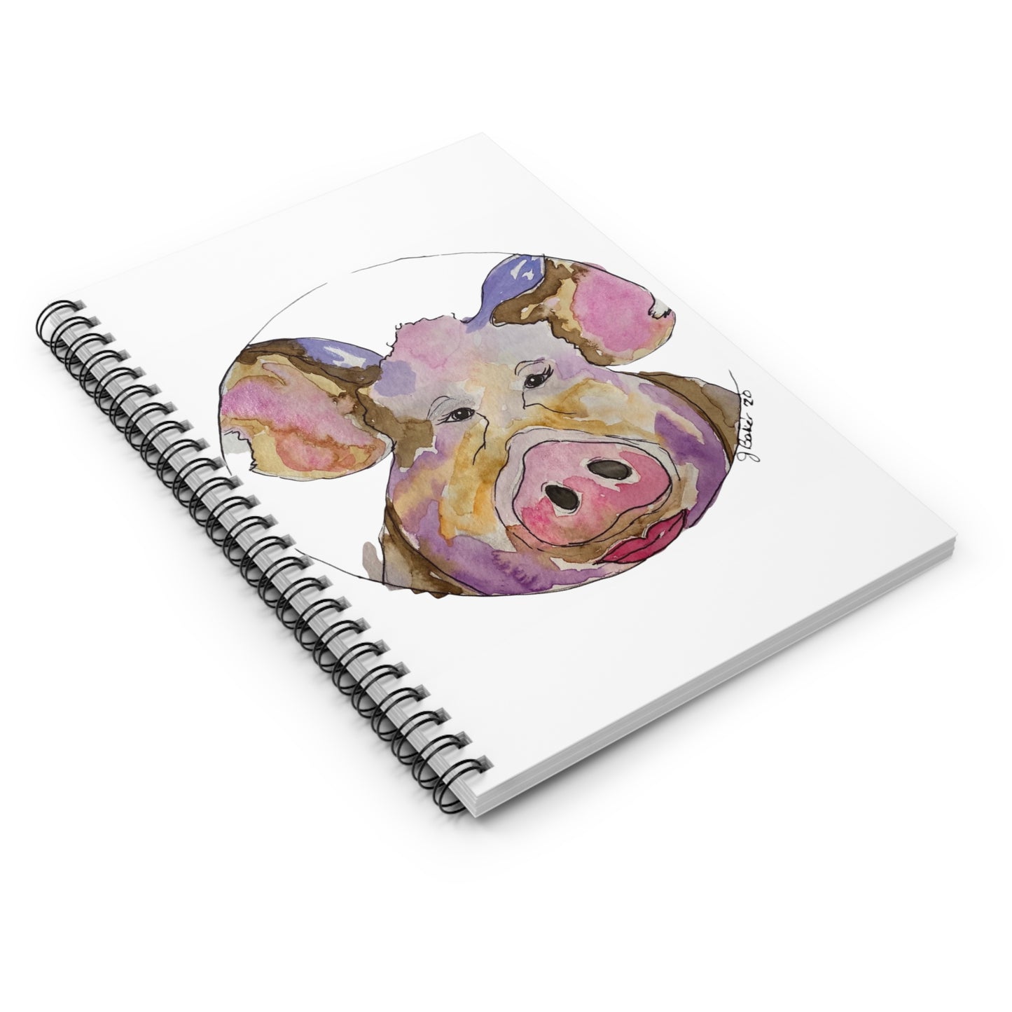 Pig Watercolor Spiral Notebook — Cute Farm Animal Ruled Journal