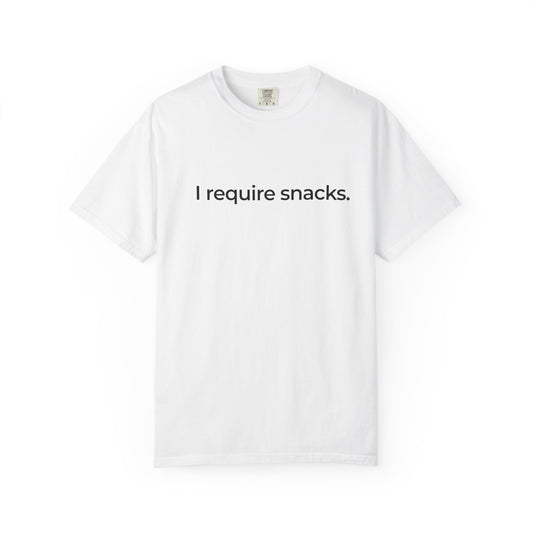 I Require Snacks T‑Shirt — Funny Minimalist Snack Lover Tee