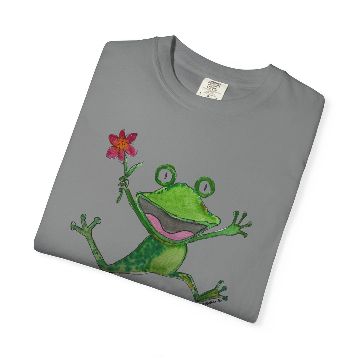 Playful Frog Holding Flower T-Shirt