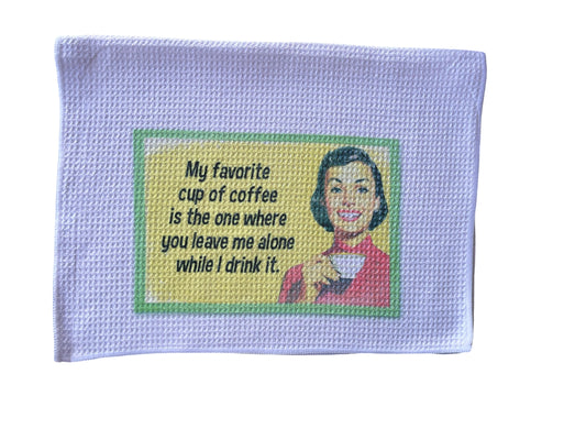 Retro woman drinking coffee funny decorative towel