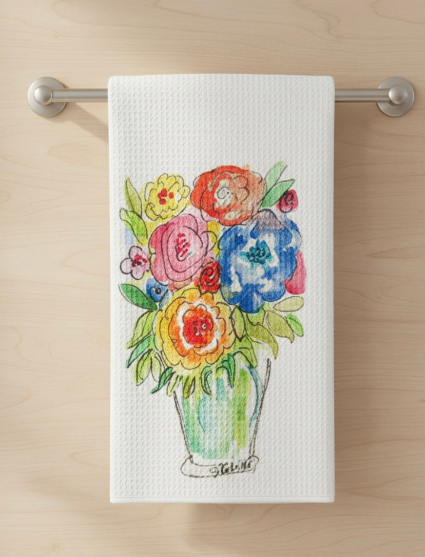 Colorful flowers kitchen dish towel