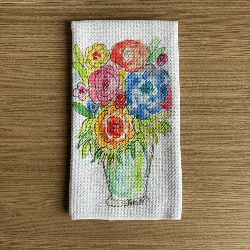 Colorful flowers kitchen dish towel