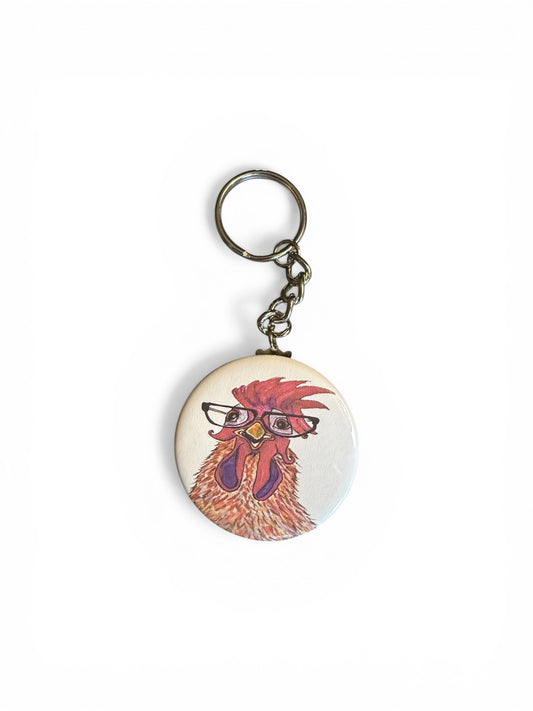 Rooster with glasses keychain