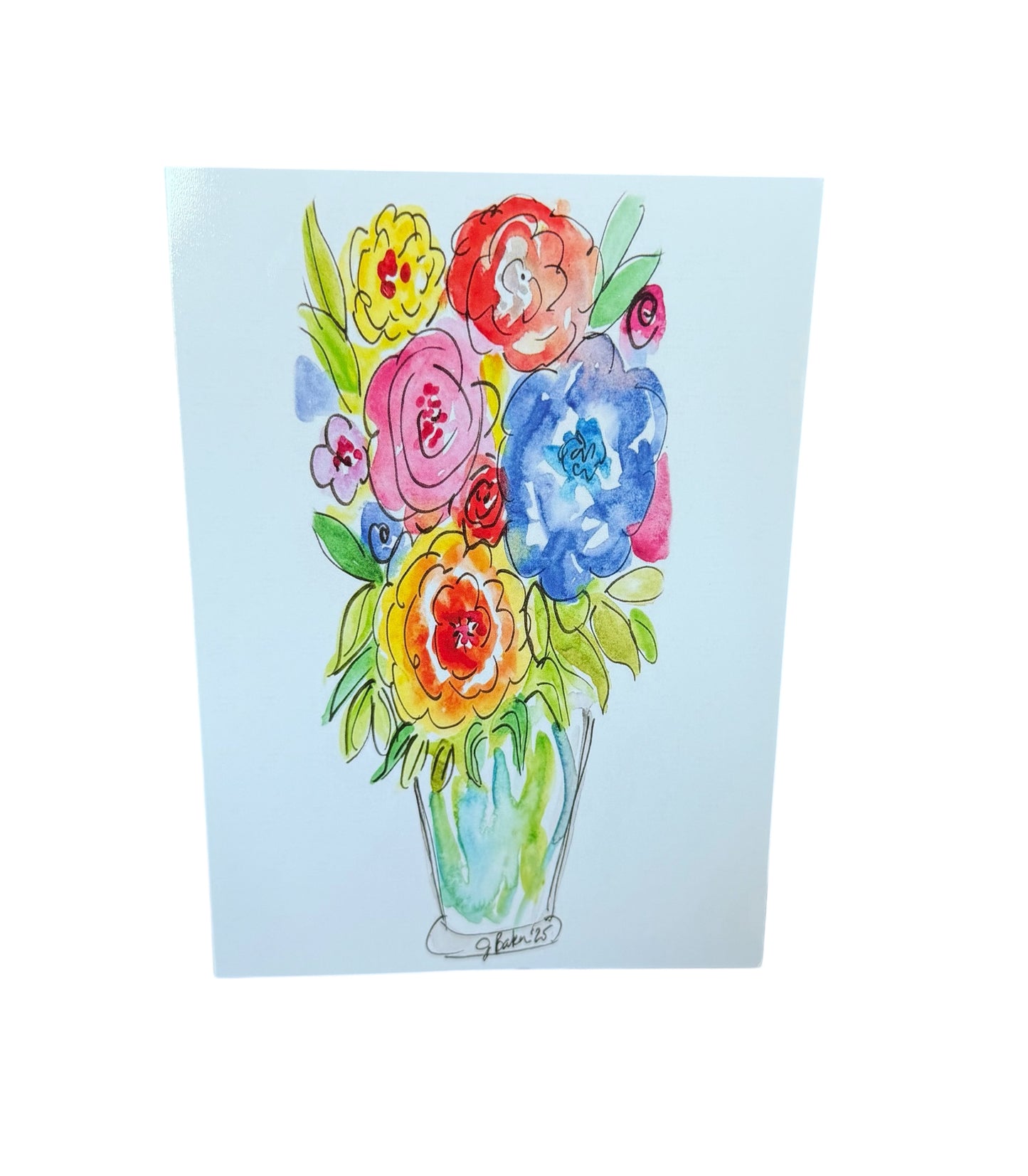Watercolor flowers on a vase blank notecard