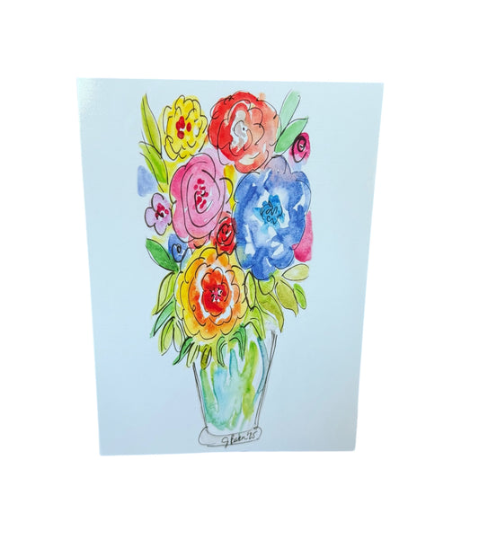 Watercolor flowers on a vase blank notecard