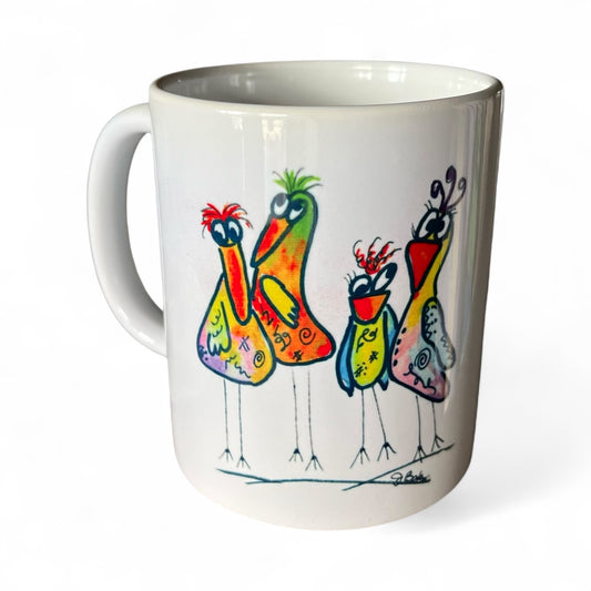 Colorful little birds coffee mug