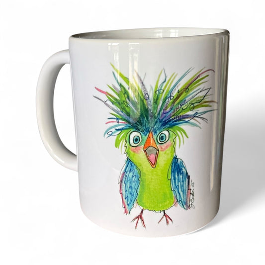Surprised funny bird coffee mug