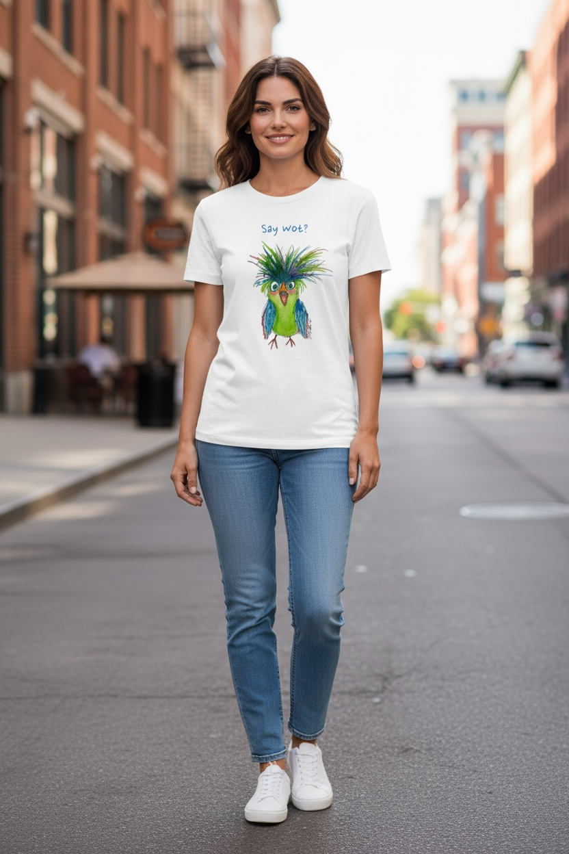 "Say Wot?"  Surprised bird classic tee
