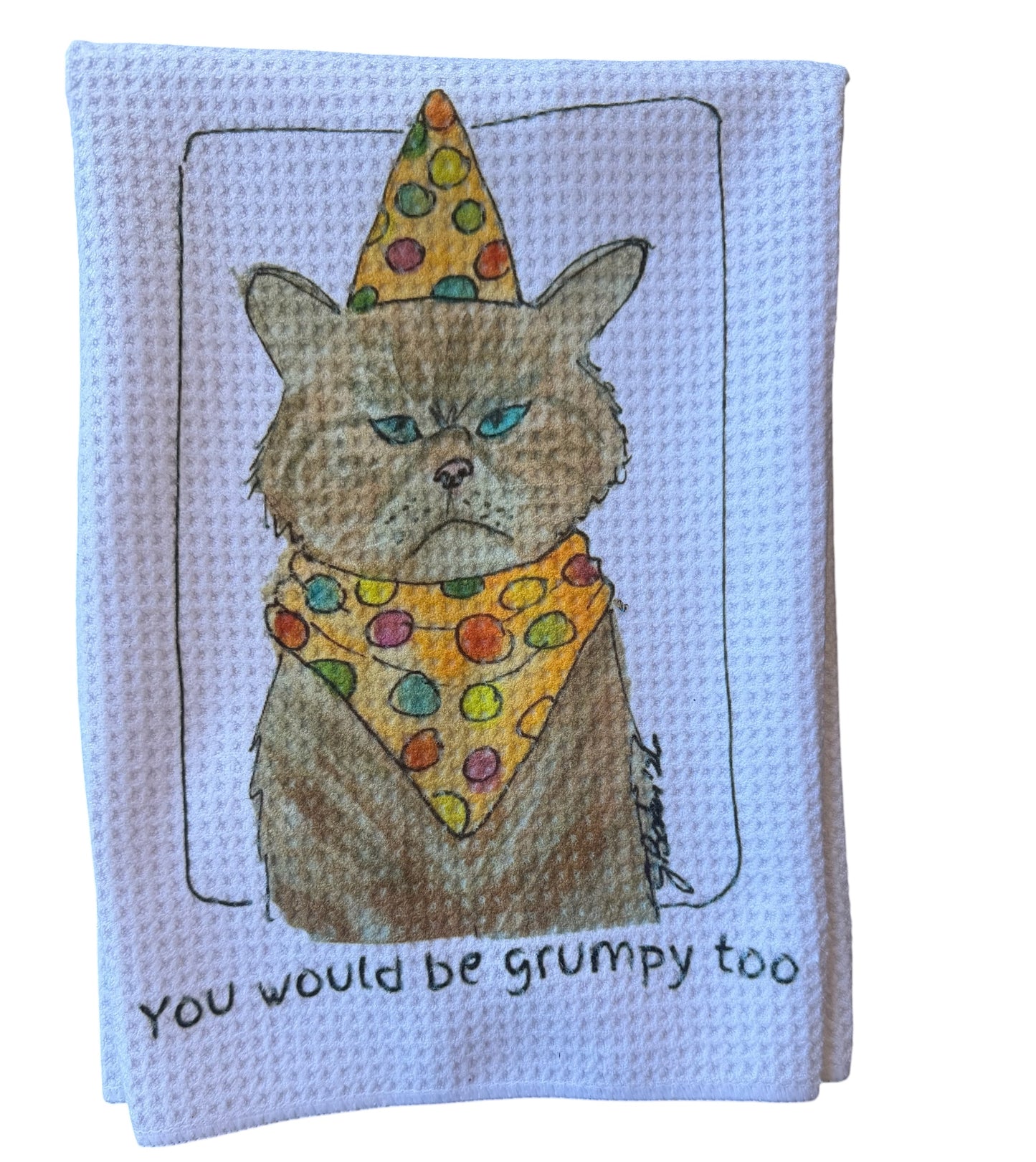 Grumpy birthday cat decorative towel