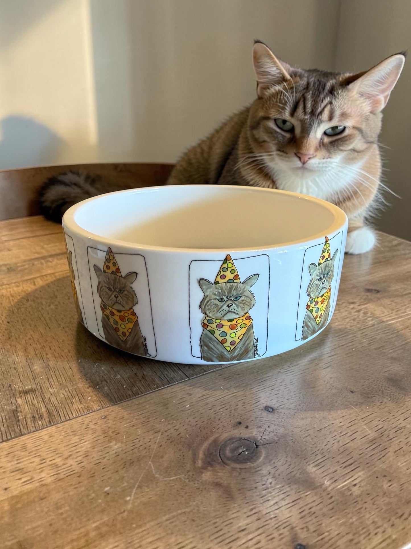 Grumpy Cat with hat food dish