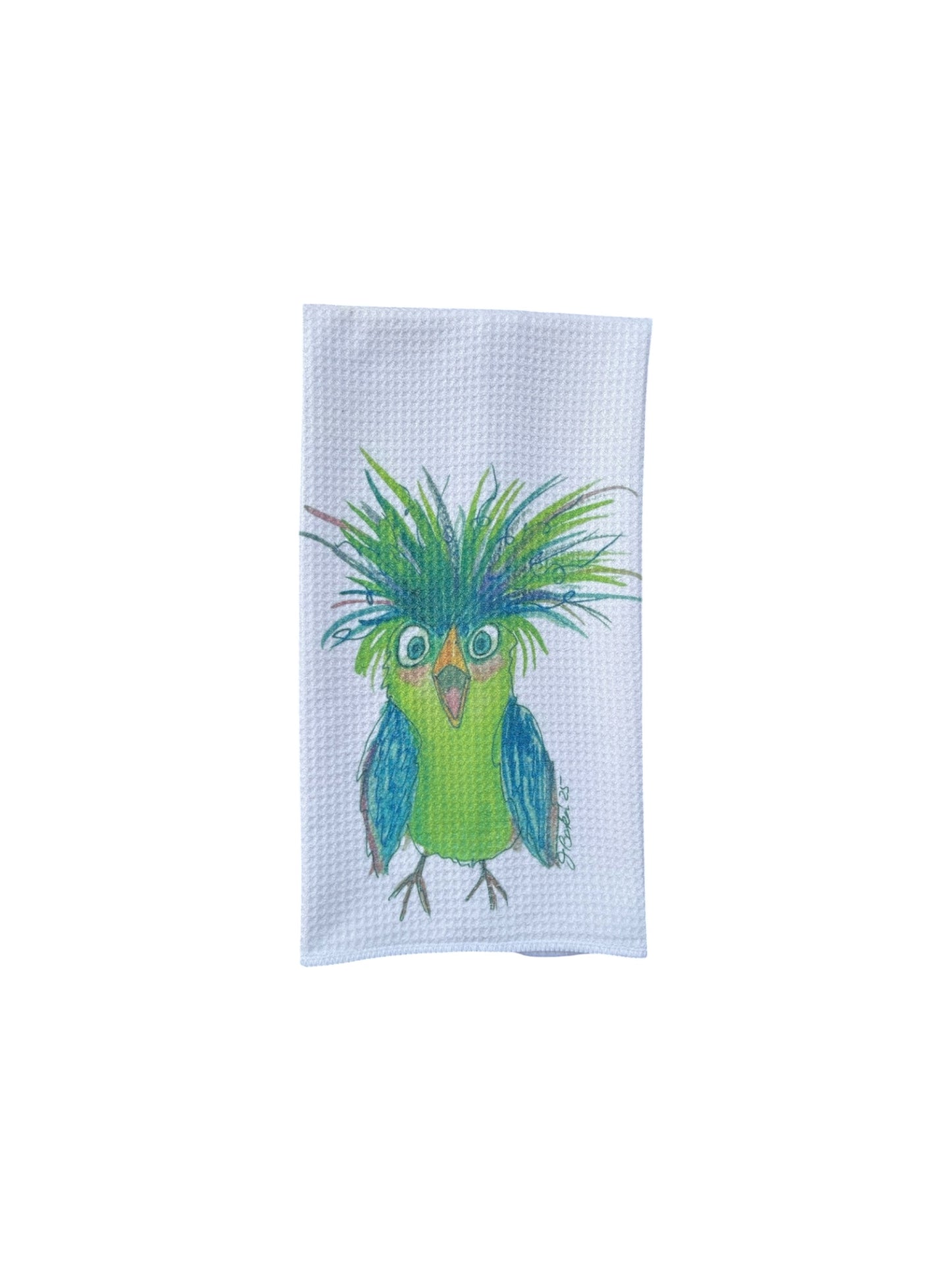 Surprized parrot bird dish towel