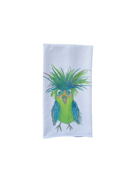 Surprized parrot bird dish towel