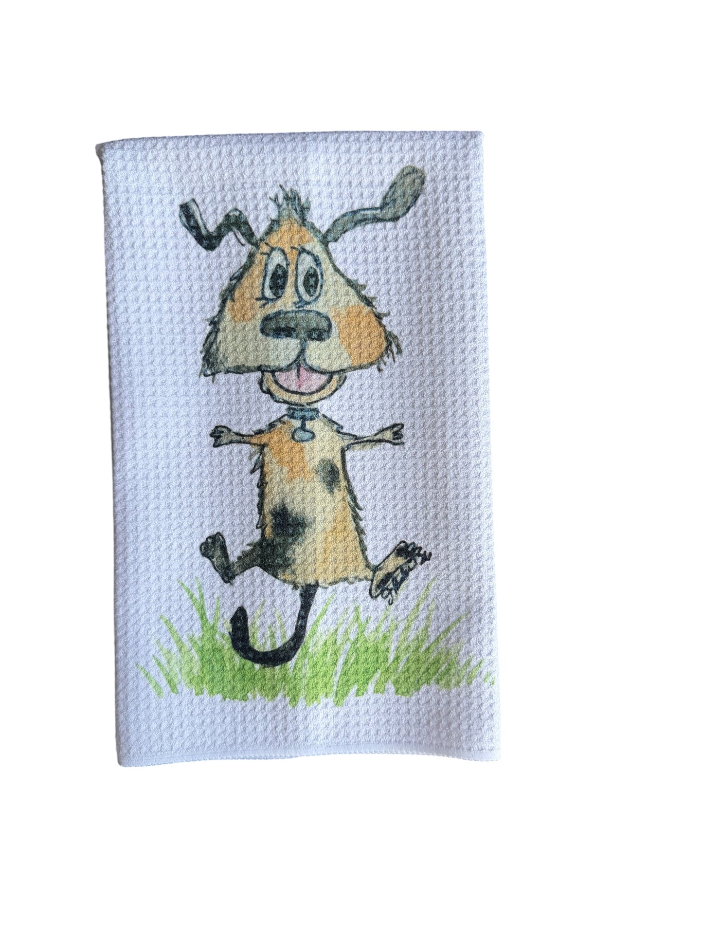 Excited little dog decorative dish towel