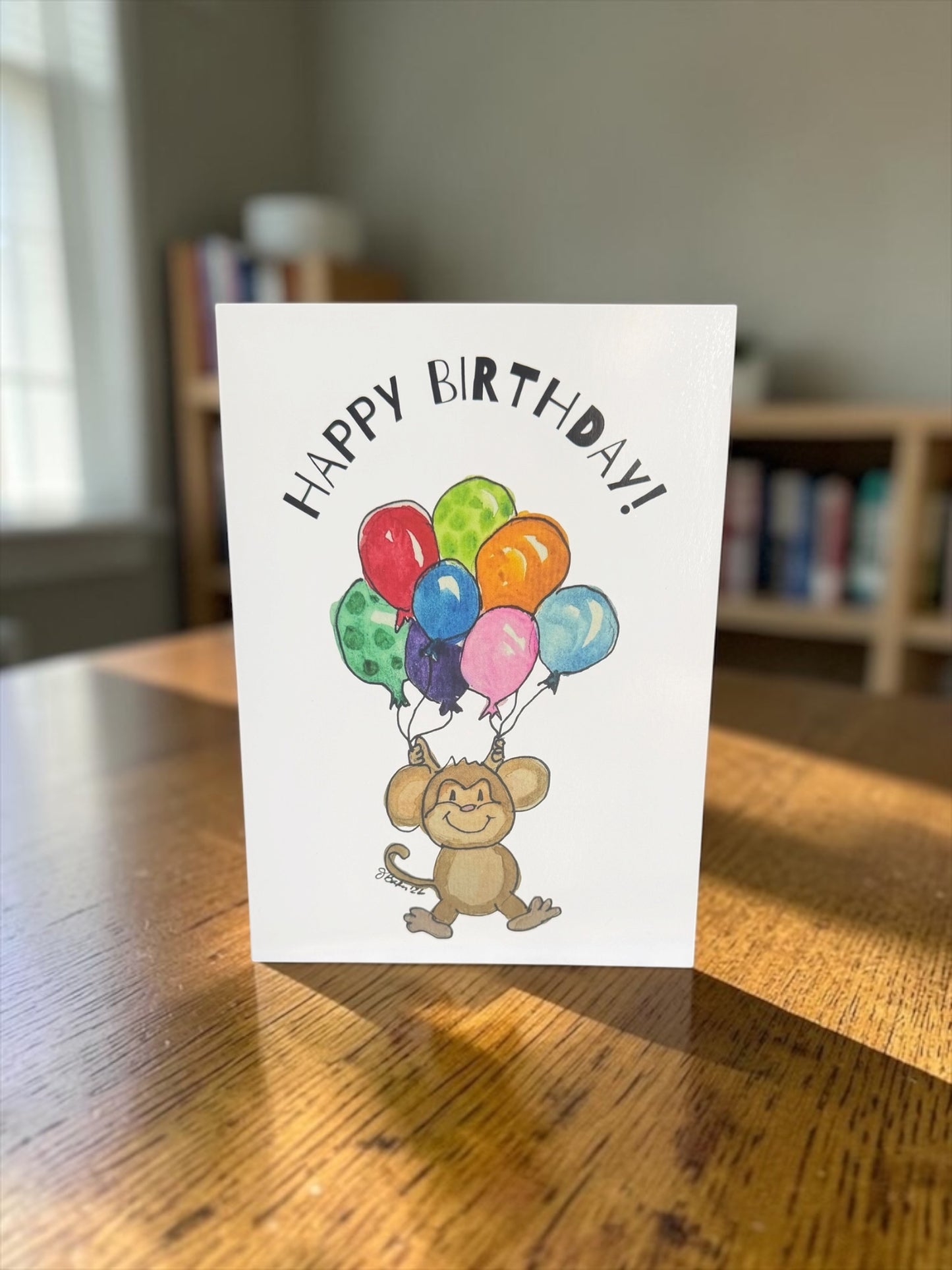 Happy Birthday card monkey with balloons box of five