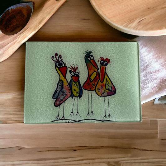 Colorful Birds Glass Cutting Board